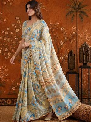 Multicolor floral beads and stones satin saree 3