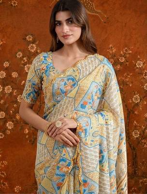 Multicolor floral beads and stones satin saree 4