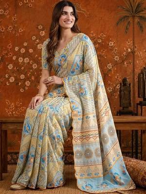 Multicolor floral beads and stones satin saree 5