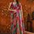 Multicolor floral mirror work satin saree