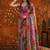 Multicolor floral mirror work satin saree