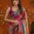 Multicolor floral mirror work satin saree