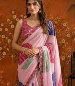 Pink bandhani mirror work satin saree