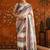 White colourblocked mirror work satin saree