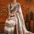 White colourblocked mirror work satin saree