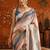 White colourblocked mirror work satin saree