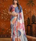 Multicolor colourblocked mirror work satin saree