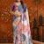 Multicolor colourblocked mirror work satin saree