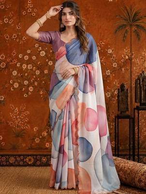 Multicolor colourblocked mirror work satin saree 2