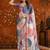 Multicolor colourblocked mirror work satin saree