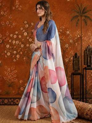 Multicolor colourblocked mirror work satin saree 3