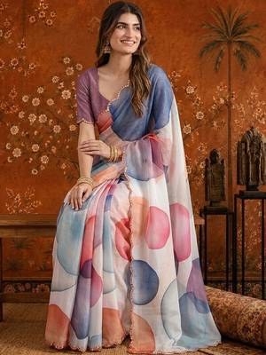 Multicolor colourblocked mirror work satin saree 5