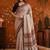 Beige floral beads and stones satin saree