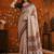 Beige floral beads and stones satin saree