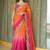 Orange ethnic motifs embroidered satin heavy work saree