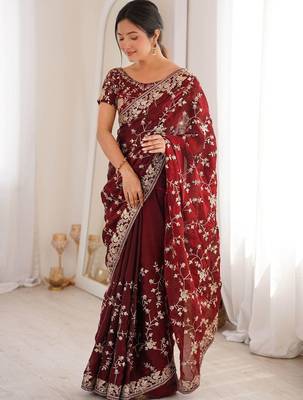 Maroon embellished zari tissue designer saree 2
