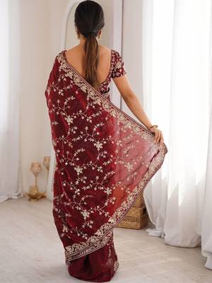 Maroon embellished zari tissue designer saree 3