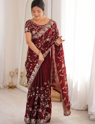 Maroon embellished zari tissue designer saree 4