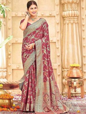 Mauve woven design banarasi sarees blouse piece 1