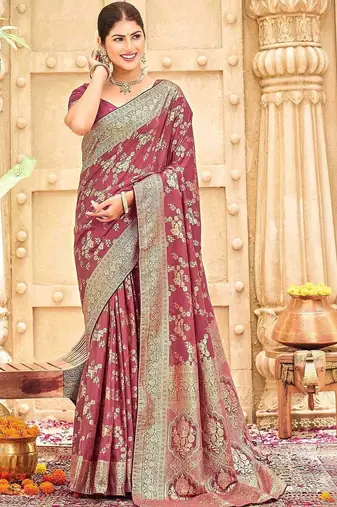 Mauve woven design banarasi sarees blouse piece