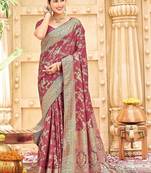 Mauve woven design banarasi sarees blouse piece
