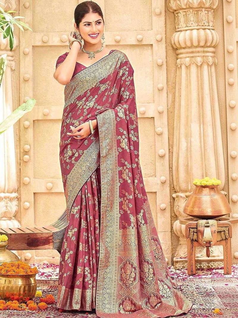 Mauve woven design banarasi sarees blouse piece