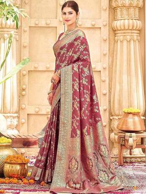 Mauve woven design banarasi sarees blouse piece 2