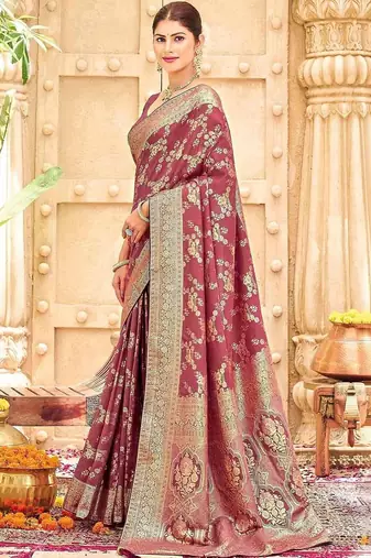 Mauve woven design banarasi sarees blouse piece