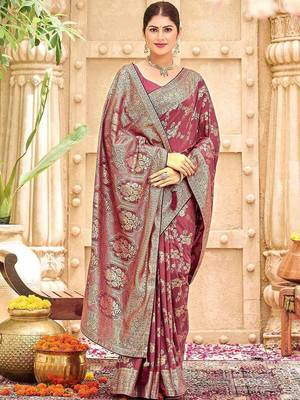 Mauve woven design banarasi sarees blouse piece 3