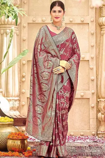 Mauve woven design banarasi sarees blouse piece