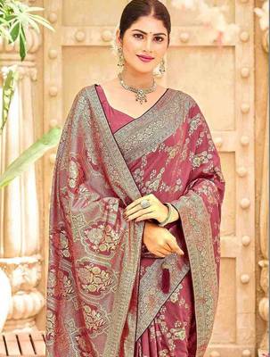 Mauve woven design banarasi sarees blouse piece 4