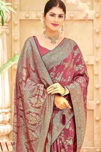 Mauve woven design banarasi sarees blouse piece