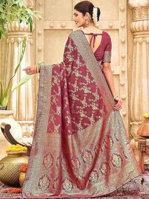 Mauve woven design banarasi sarees blouse piece 5
