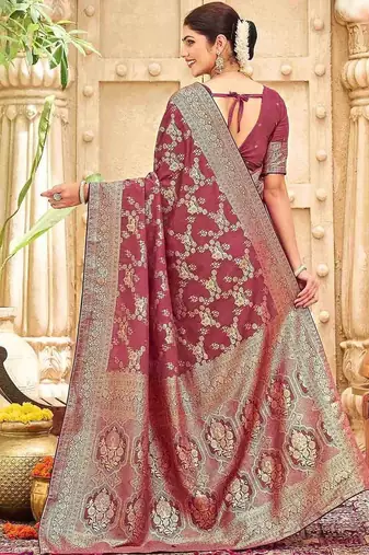 Mauve woven design banarasi sarees blouse piece