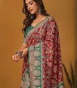 Maroon ethnic motifs printed banarasi saree with matching blouse
