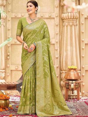 Green woven design banarasi sarees blouse piece 1