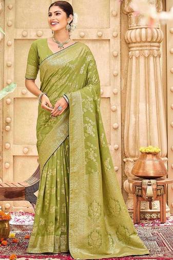 Green woven design banarasi sarees blouse piece