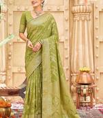 Green woven design banarasi sarees blouse piece