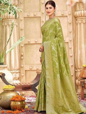 Green woven design banarasi sarees blouse piece 2