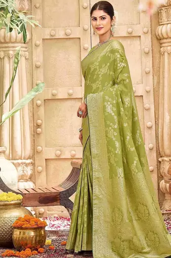 Green woven design banarasi sarees blouse piece