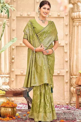 Green woven design banarasi sarees blouse piece