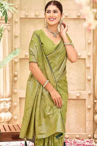 Green woven design banarasi sarees blouse piece