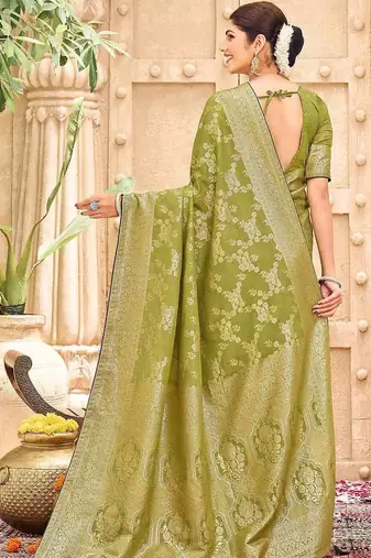Green woven design banarasi sarees blouse piece
