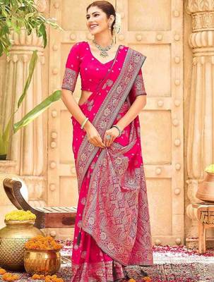 Pink embellished banarasi sarees blouse piece 1
