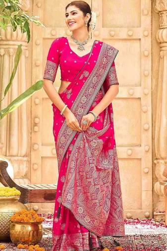 Pink embellished banarasi sarees blouse piece