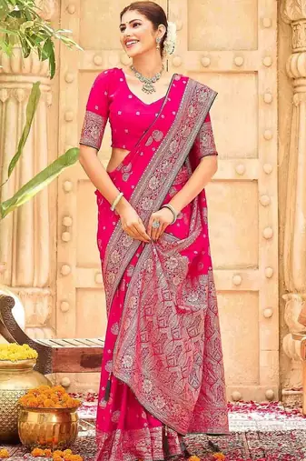 Pink embellished banarasi sarees blouse piece