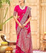 Pink embellished banarasi sarees blouse piece