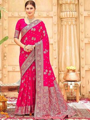 Pink embellished banarasi sarees blouse piece 2