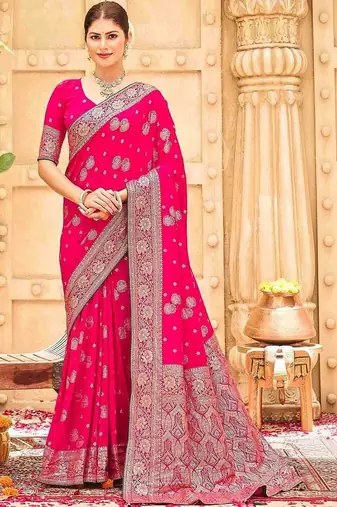 Pink embellished banarasi sarees blouse piece