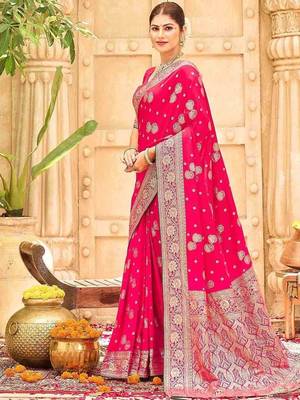 Pink embellished banarasi sarees blouse piece 3